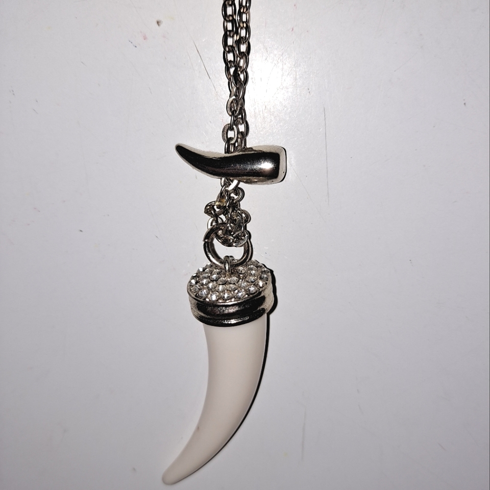 Wolf tooth necklace with rhinestone statement costume jewelry good luck charm